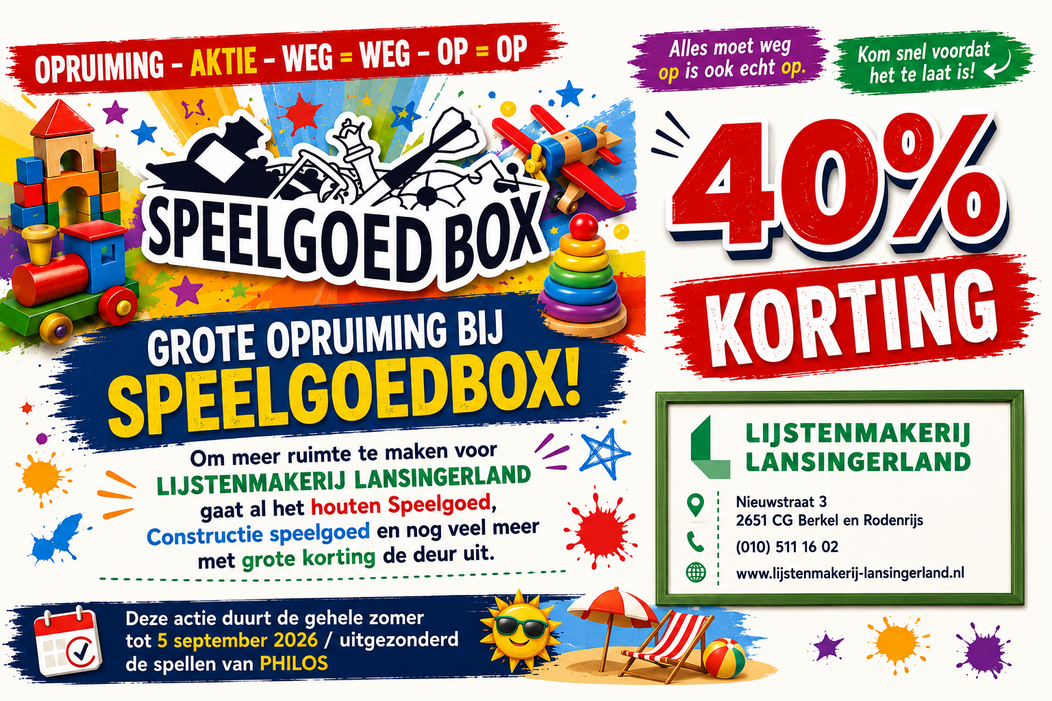 Grote opruiming bij Speelgoedbox: tot 40% korting, actie duurt de gehele zomer tot 5 september 2026